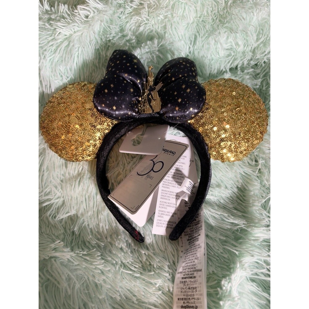 Disneyland Paris Minnie Mouse 30th Anniversary Gold Sequin Ears Headband NWT DLP